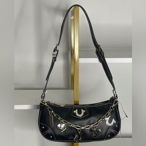 True Religion Black  Horseshoe Gold Chain Charm Shoulder Handbag Cute